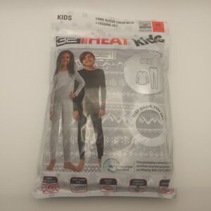 32 Degrees Heat Kids Baselayer Long Sleeve Crew Neck & Legging Set, Grey Medium
